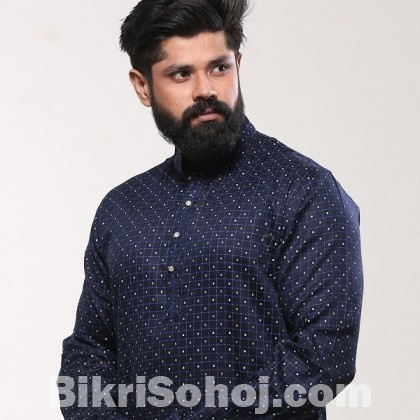 China Cotton Men’s Punjabi – Navy Yellow Check Ball – dd19